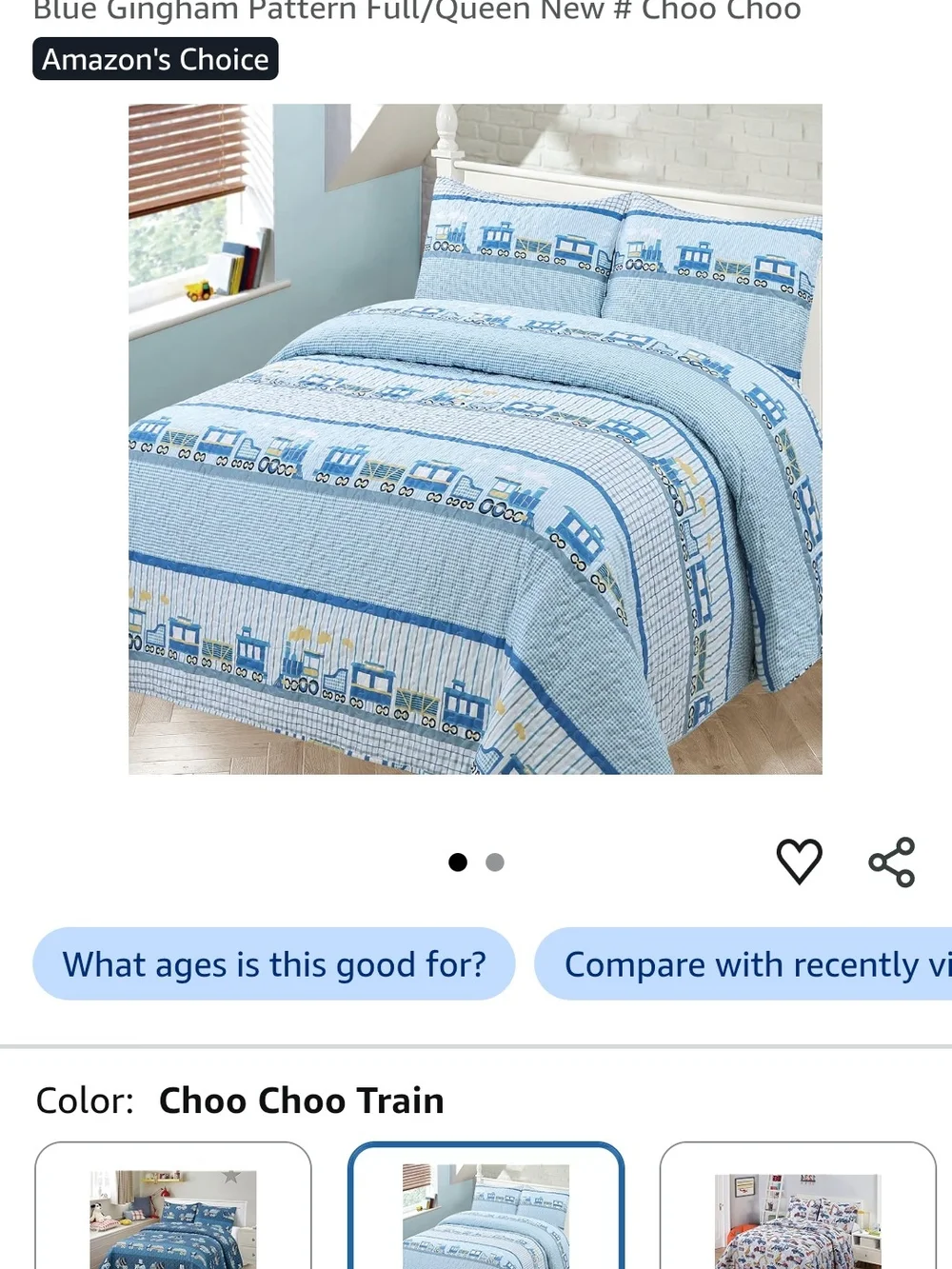 Full/Queen Train Quilt & 2 Pillow Covers
